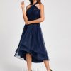 Semi-formal & Cocktail | A-line Halter One Shoulder V-Neck Asymmetrical Tulle Cocktail Dress As Picture – Womens