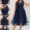 Semi-formal & Cocktail | A-line Halter One Shoulder V-Neck Asymmetrical Tulle Cocktail Dress As Picture – Womens