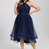 Semi-formal & Cocktail | A-line Halter One Shoulder V-Neck Asymmetrical Tulle Cocktail Dress As Picture – Womens