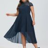 Semi-formal & Cocktail | A-line High Neck Asymmetrical Chiffon Cocktail Dress Dark Navy – Womens