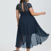 Semi-formal & Cocktail | A-line High Neck Asymmetrical Chiffon Cocktail Dress Dark Navy – Womens