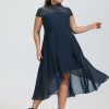 Semi-formal & Cocktail | A-line High Neck Asymmetrical Chiffon Cocktail Dress Dark Navy – Womens