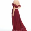 Semi-formal & Cocktail | A-line Off the Shoulder Asymmetrical Chiffon Cocktail Dress With Ruffle Burgundy – Womens