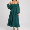 Semi-formal & Cocktail | A-line Off the Shoulder Square Tea-Length Chiffon Cocktail Dress Peacock – Womens