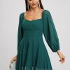 Semi-formal & Cocktail | A-line Off the Shoulder Square Tea-Length Chiffon Cocktail Dress Peacock – Womens