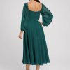 Semi-formal & Cocktail | A-line Off the Shoulder Square Tea-Length Chiffon Cocktail Dress Peacock – Womens