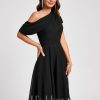 Semi-formal & Cocktail | A-line One Shoulder Knee-Length Chiffon Cocktail Dress With Ruffle Black – Womens