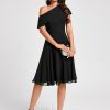 Semi-formal & Cocktail | A-line One Shoulder Knee-Length Chiffon Cocktail Dress With Ruffle Black – Womens