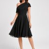 Semi-formal & Cocktail | A-line One Shoulder Knee-Length Chiffon Cocktail Dress With Ruffle Black – Womens