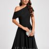 Semi-formal & Cocktail | A-line One Shoulder Knee-Length Chiffon Cocktail Dress With Ruffle Black – Womens