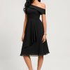 Semi-formal & Cocktail | A-line One Shoulder Tea-Length Chiffon Cocktail Dress With Ruffle Black – Womens