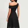 Semi-formal & Cocktail | A-line One Shoulder Tea-Length Chiffon Cocktail Dress With Ruffle Black – Womens