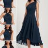 Semi-formal & Cocktail | A-line One Shoulder V-Neck Asymmetrical Chiffon Cocktail Dress Dark Navy – Womens