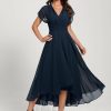 Semi-formal & Cocktail | A-line One Shoulder V-Neck Asymmetrical Chiffon Cocktail Dress Dark Navy – Womens