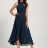 Semi-formal & Cocktail | A-line One Shoulder V-Neck Asymmetrical Chiffon Cocktail Dress Dark Navy – Womens