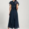 Semi-formal & Cocktail | A-line One Shoulder V-Neck Asymmetrical Chiffon Cocktail Dress Dark Navy – Womens