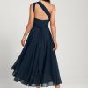 Semi-formal & Cocktail | A-line One Shoulder V-Neck Asymmetrical Chiffon Cocktail Dress Dark Navy – Womens