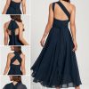 Semi-formal & Cocktail | A-line One Shoulder V-Neck Asymmetrical Chiffon Cocktail Dress Dark Navy – Womens