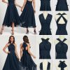 Semi-formal & Cocktail | A-line One Shoulder V-Neck Asymmetrical Chiffon Cocktail Dress Dark Navy – Womens