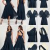 Semi-formal & Cocktail | A-line One Shoulder V-Neck Asymmetrical Chiffon Cocktail Dress Dark Navy – Womens