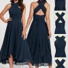 Semi-formal & Cocktail | A-line One Shoulder V-Neck Asymmetrical Chiffon Cocktail Dress Dark Navy – Womens