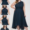 Semi-formal & Cocktail | A-line One Shoulder V-Neck Asymmetrical Chiffon Cocktail Dress Dark Navy – Womens