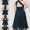 Semi-formal & Cocktail | A-line One Shoulder V-Neck Asymmetrical Chiffon Cocktail Dress Dark Navy – Womens