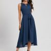 Semi-formal & Cocktail | A-line Scoop Asymmetrical Chiffon Cocktail Dress Navy Blue – Womens