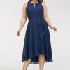 Semi-formal & Cocktail | A-line Scoop Asymmetrical Chiffon Cocktail Dress Navy Blue – Womens