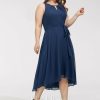 Semi-formal & Cocktail | A-line Scoop Asymmetrical Chiffon Cocktail Dress Navy Blue – Womens