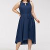 Semi-formal & Cocktail | A-line Scoop Asymmetrical Chiffon Cocktail Dress Navy Blue – Womens