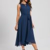 Semi-formal & Cocktail | A-line Scoop Asymmetrical Chiffon Cocktail Dress Navy Blue – Womens