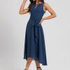 Semi-formal & Cocktail | A-line Scoop Asymmetrical Chiffon Cocktail Dress Navy Blue – Womens