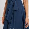 Semi-formal & Cocktail | A-line Scoop Asymmetrical Chiffon Cocktail Dress Navy Blue – Womens