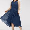 Semi-formal & Cocktail | A-line Scoop Asymmetrical Chiffon Cocktail Dress Navy Blue – Womens