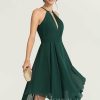 Semi-formal & Cocktail | A-line Scoop Asymmetrical Chiffon Cocktail Dress With Beading Dark Green – Womens