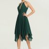 Semi-formal & Cocktail | A-line Scoop Asymmetrical Chiffon Cocktail Dress With Beading Dark Green – Womens