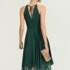 Semi-formal & Cocktail | A-line Scoop Asymmetrical Chiffon Cocktail Dress With Beading Dark Green – Womens