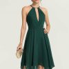 Semi-formal & Cocktail | A-line Scoop Asymmetrical Chiffon Cocktail Dress With Beading Dark Green – Womens