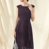 Semi-formal & Cocktail | A-line Scoop Asymmetrical Chiffon Cocktail Dress With Bow Cascading Ruffles Plum – Womens