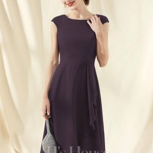 Semi-formal & Cocktail | A-line Scoop Asymmetrical Chiffon Cocktail Dress With Bow Cascading Ruffles Plum – Womens