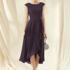 Semi-formal & Cocktail | A-line Scoop Asymmetrical Chiffon Cocktail Dress With Bow Cascading Ruffles Plum – Womens