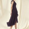 Semi-formal & Cocktail | A-line Scoop Asymmetrical Chiffon Cocktail Dress With Bow Cascading Ruffles Plum – Womens