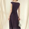 Semi-formal & Cocktail | A-line Scoop Asymmetrical Chiffon Cocktail Dress With Bow Cascading Ruffles Plum – Womens