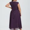 Semi-formal & Cocktail | A-line Scoop Asymmetrical Chiffon Cocktail Dress With Bow Cascading Ruffles Plum – Womens