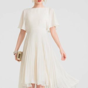 Semi-formal & Cocktail | A-line Scoop Asymmetrical Chiffon Cocktail Dress With Pleated As Picture – Womens