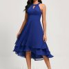 Semi-formal & Cocktail | A-line Scoop Asymmetrical Chiffon Cocktail Dress With Pleated As Picture – Womens