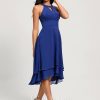 Semi-formal & Cocktail | A-line Scoop Asymmetrical Chiffon Cocktail Dress With Pleated As Picture – Womens