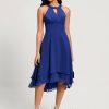 Semi-formal & Cocktail | A-line Scoop Asymmetrical Chiffon Cocktail Dress With Pleated As Picture – Womens