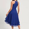 Semi-formal & Cocktail | A-line Scoop Asymmetrical Chiffon Cocktail Dress With Pleated As Picture – Womens